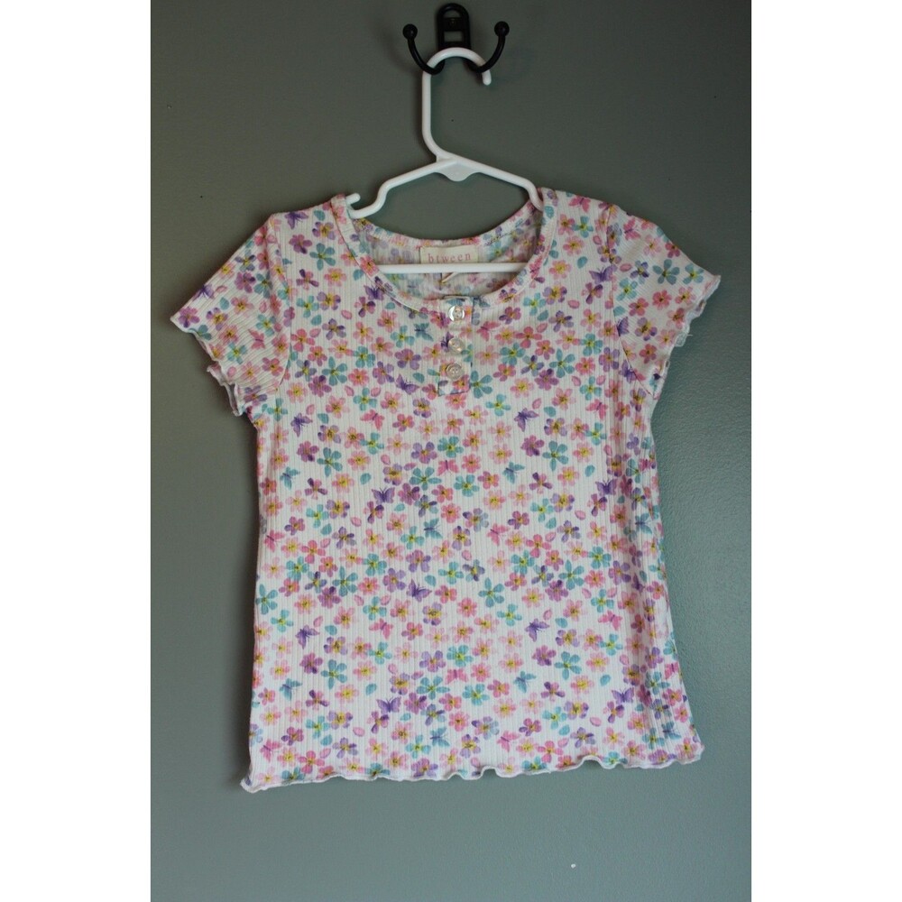 BTween Floral Ribbed Short-sleeve Top Girls Size 6 Multicolor